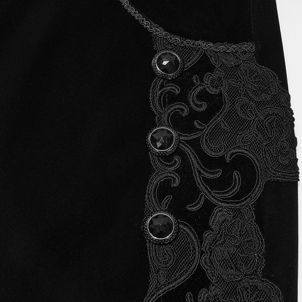 Elegant Gothic Velvet Pants with Scroll Embroidery