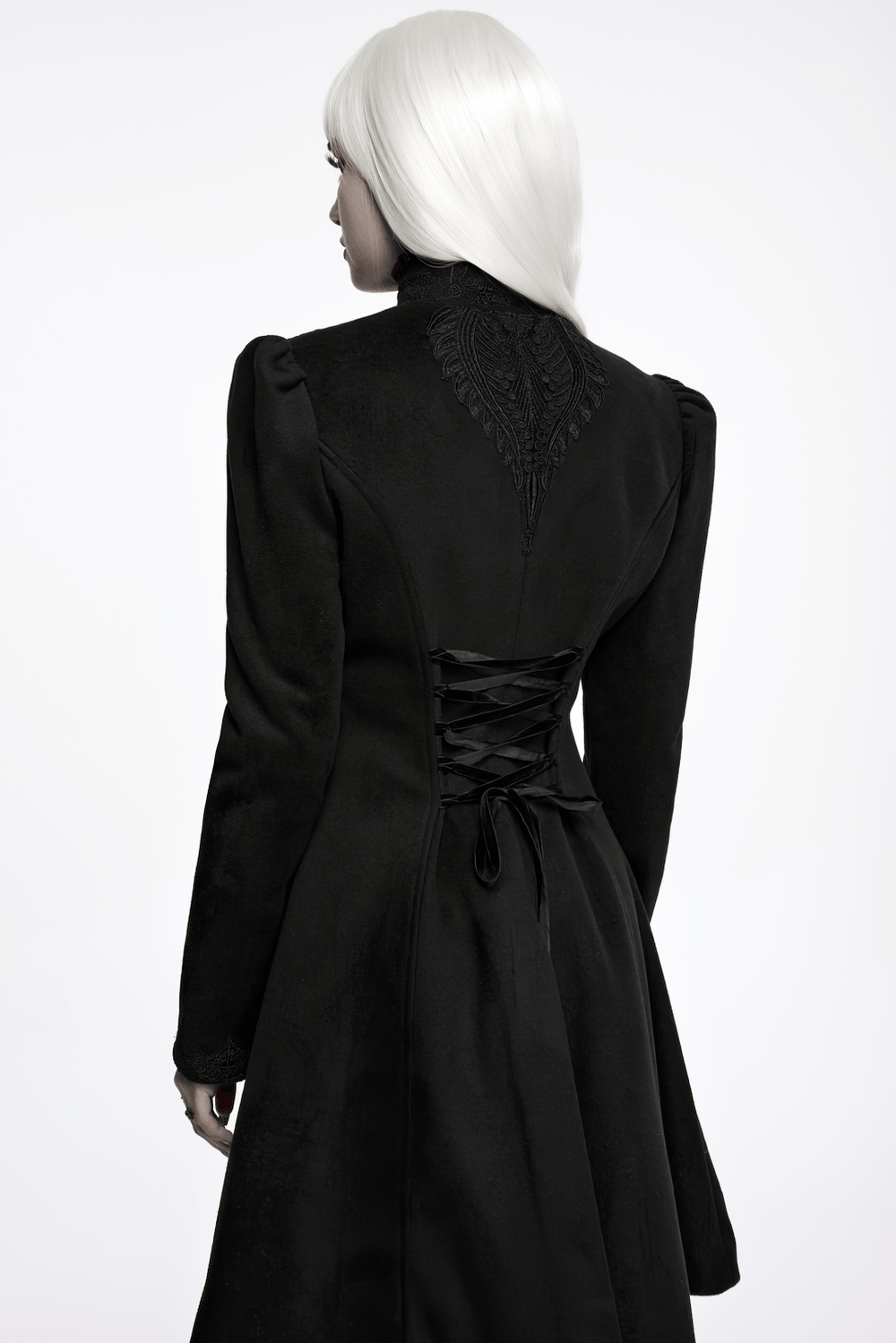 Elegant Gothic Wool Coat with Velvet Applique Detail
