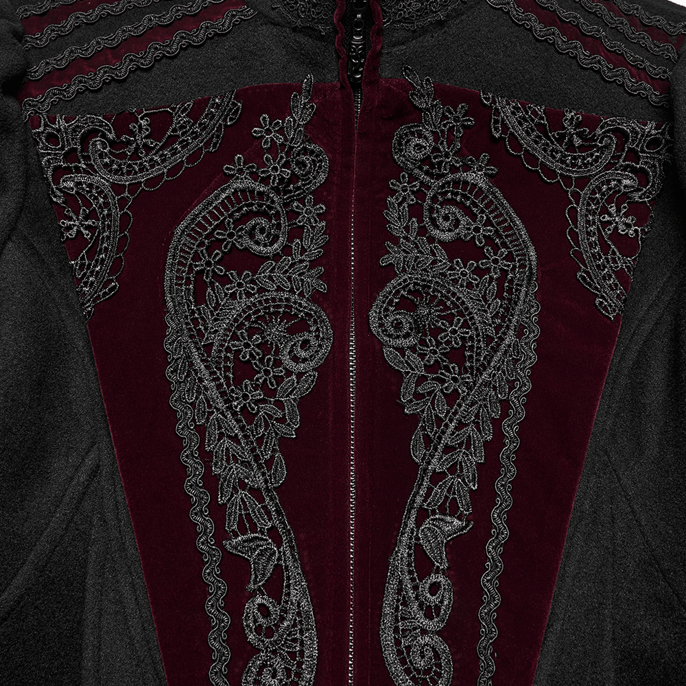 Elegant Gothic Wool Coat with Velvet Applique Detail