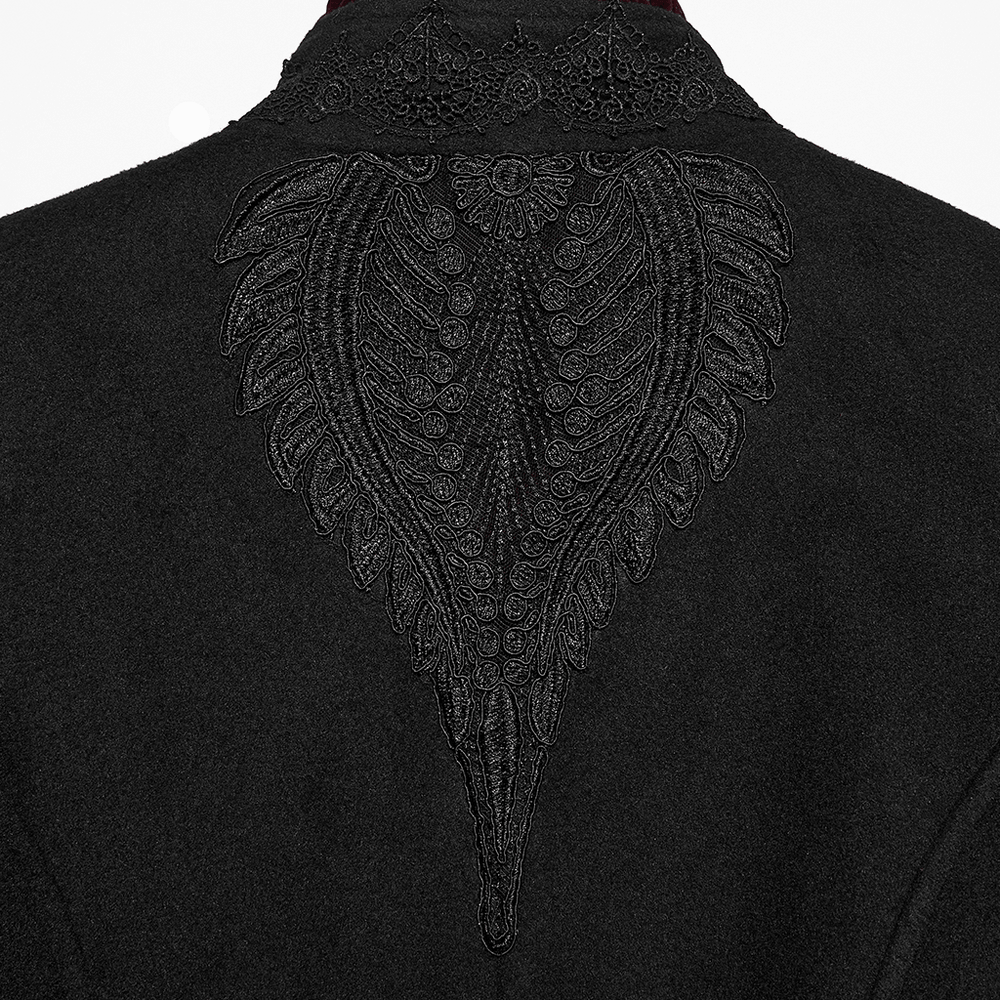 Elegant Gothic Wool Coat with Velvet Applique Detail