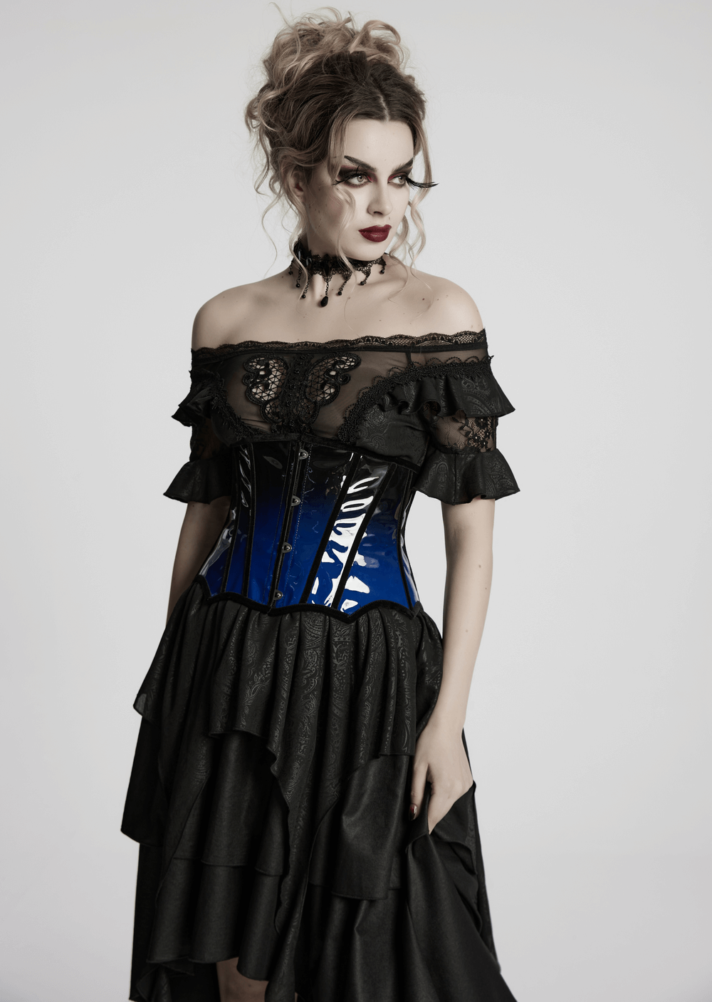 Elegant Gradient Patent Leather Goth Underbust Corset