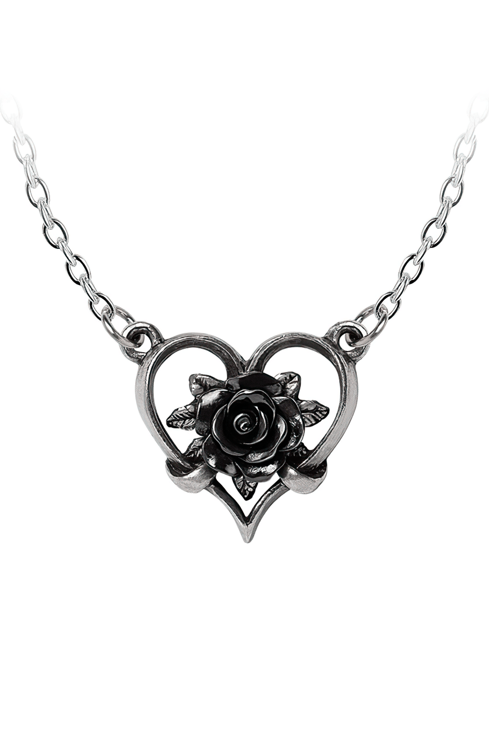 Elegant Heart of Blackness Pendant with Black Rose