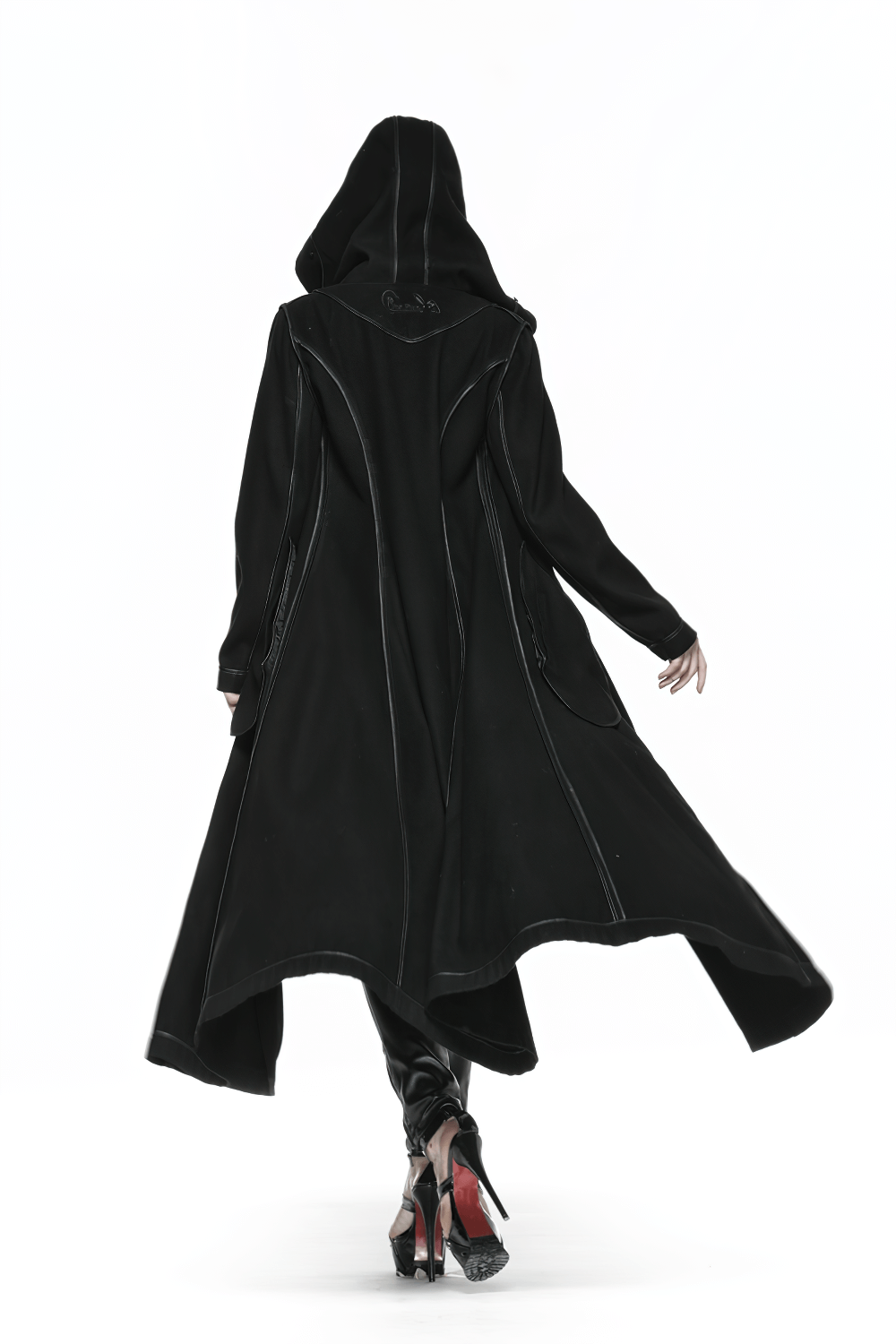 US SALE of Elegant Hooded Coat with Lace-Up Back and Fur Cuffs