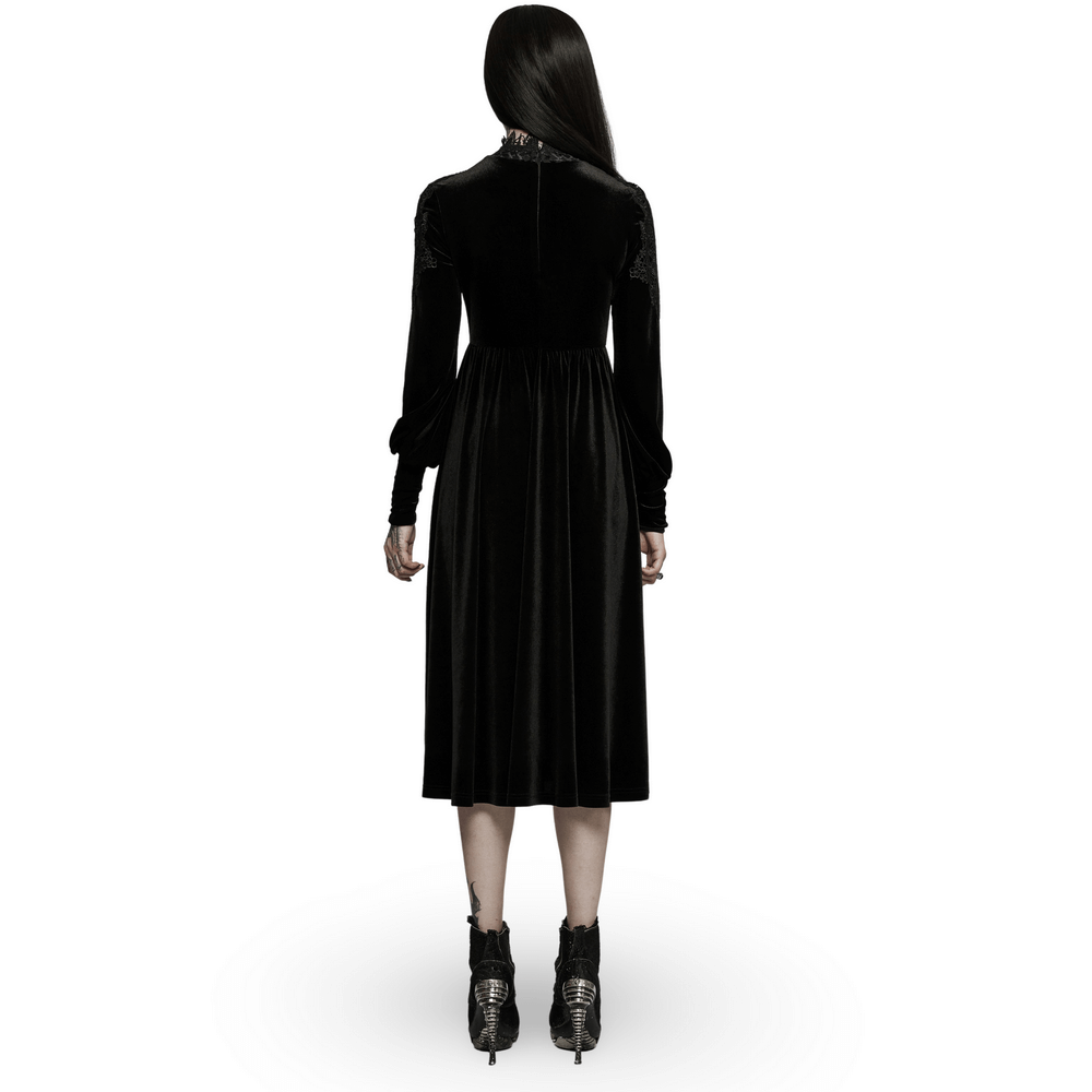 Elegant Lace-Collar Velvet Gothic Dress With Zipper in the Back