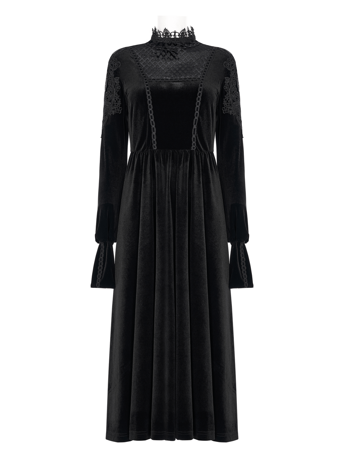 Elegant Lace-Collar Velvet Gothic Dress With Zipper in the Back