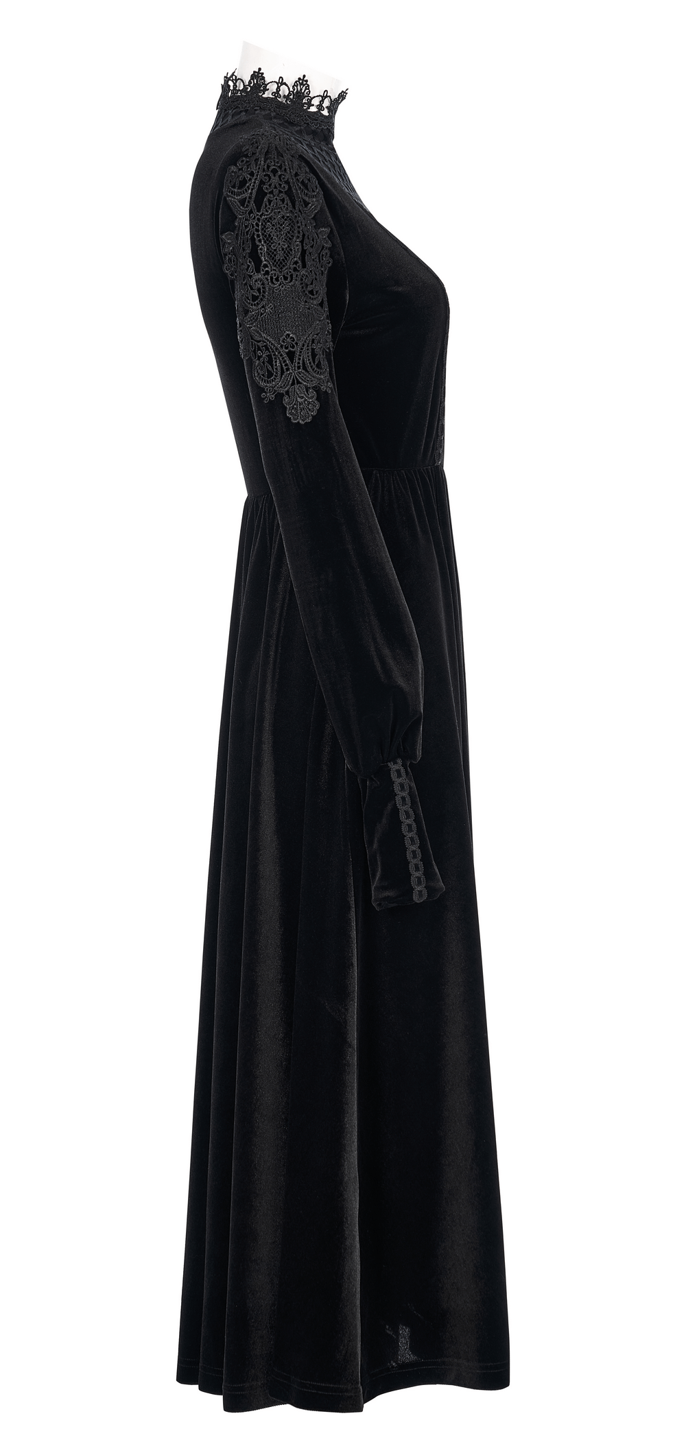 Elegant Lace-Collar Velvet Gothic Dress With Zipper in the Back
