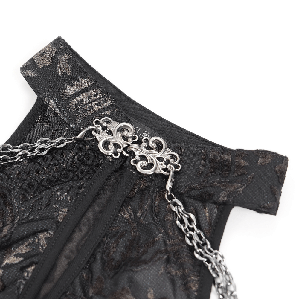 Elegant Long Gothic Lace Dress with Chain Detail