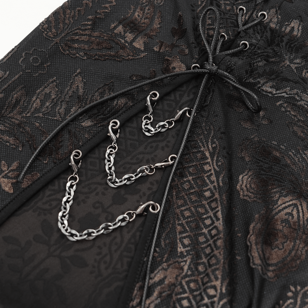 Elegant Long Gothic Lace Dress with Chain Detail