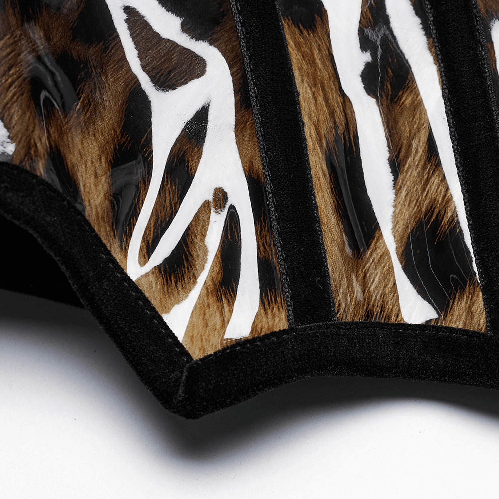 Elegant Patent Leather Leopard Print Waist Cincher Corset