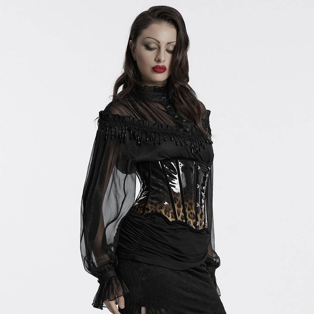 Elegant Patent Leather Leopard Print Waist Cincher Corset