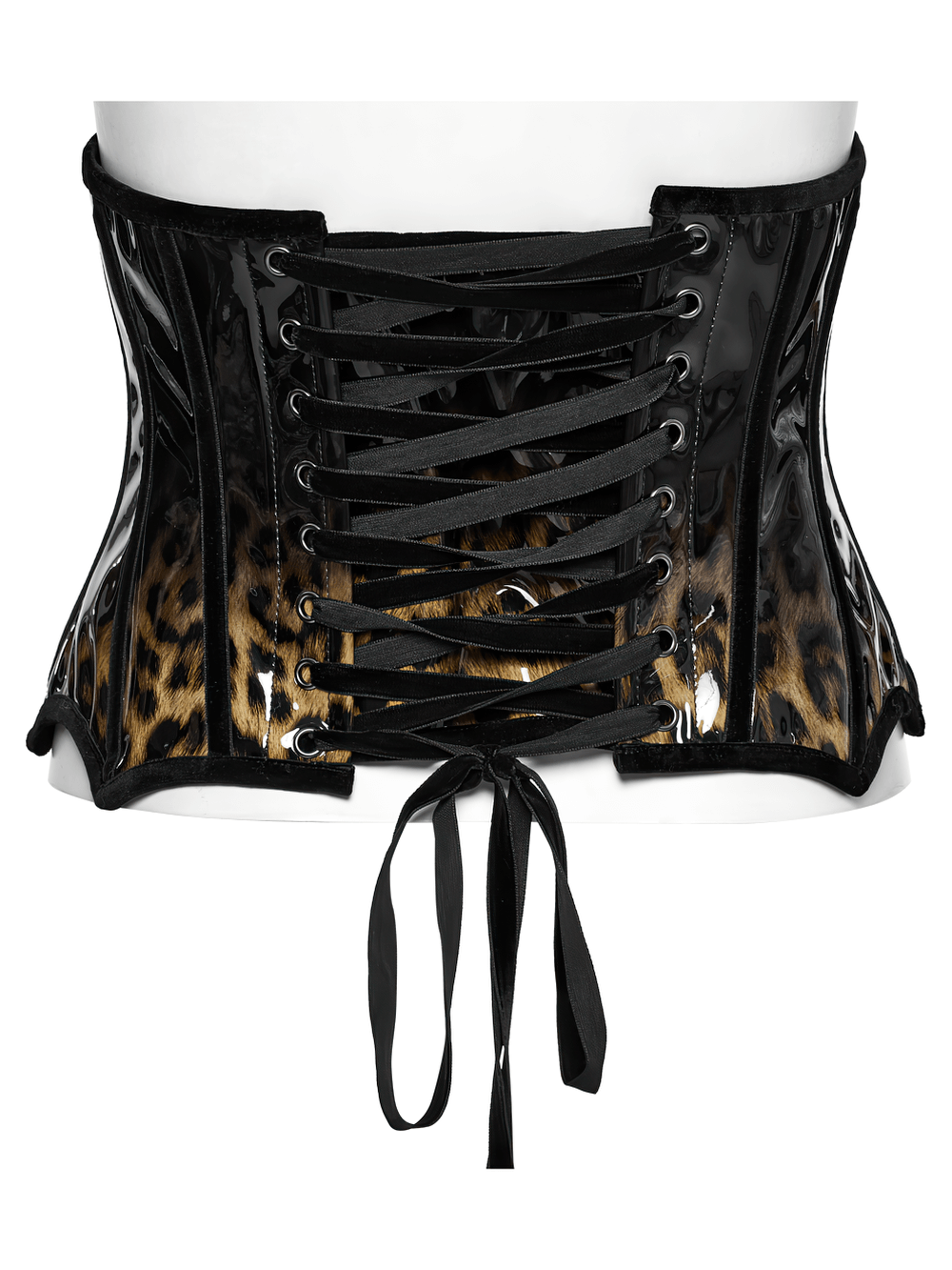 Elegant Patent Leather Leopard Print Waist Cincher Corset