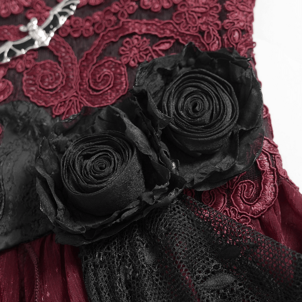 Elegant Red-Black Gothic Lace Corset Belt with Overskirt