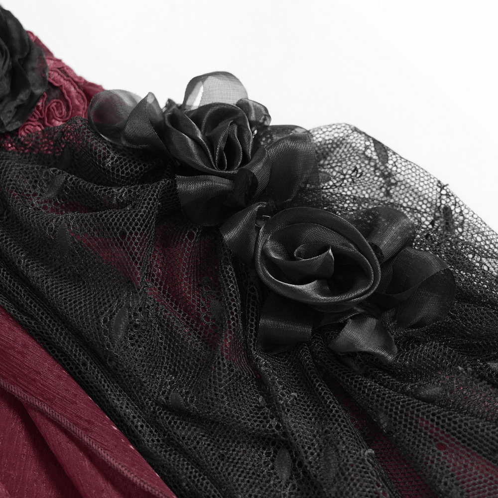Elegant Red-Black Gothic Lace Corset Belt with Overskirt