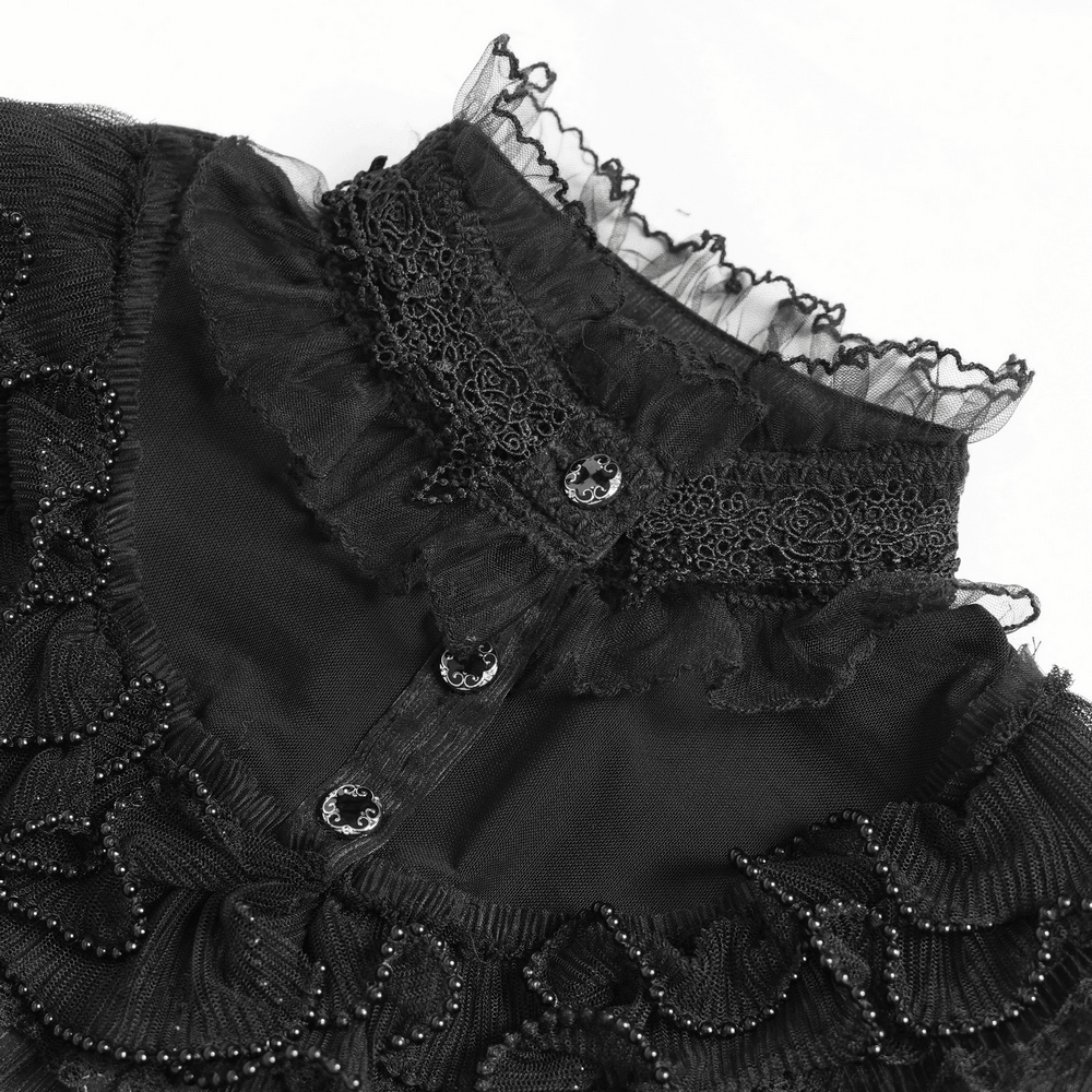 Elegant Ruffle Blouse with Sheer Yoke and Lace-Up Sides