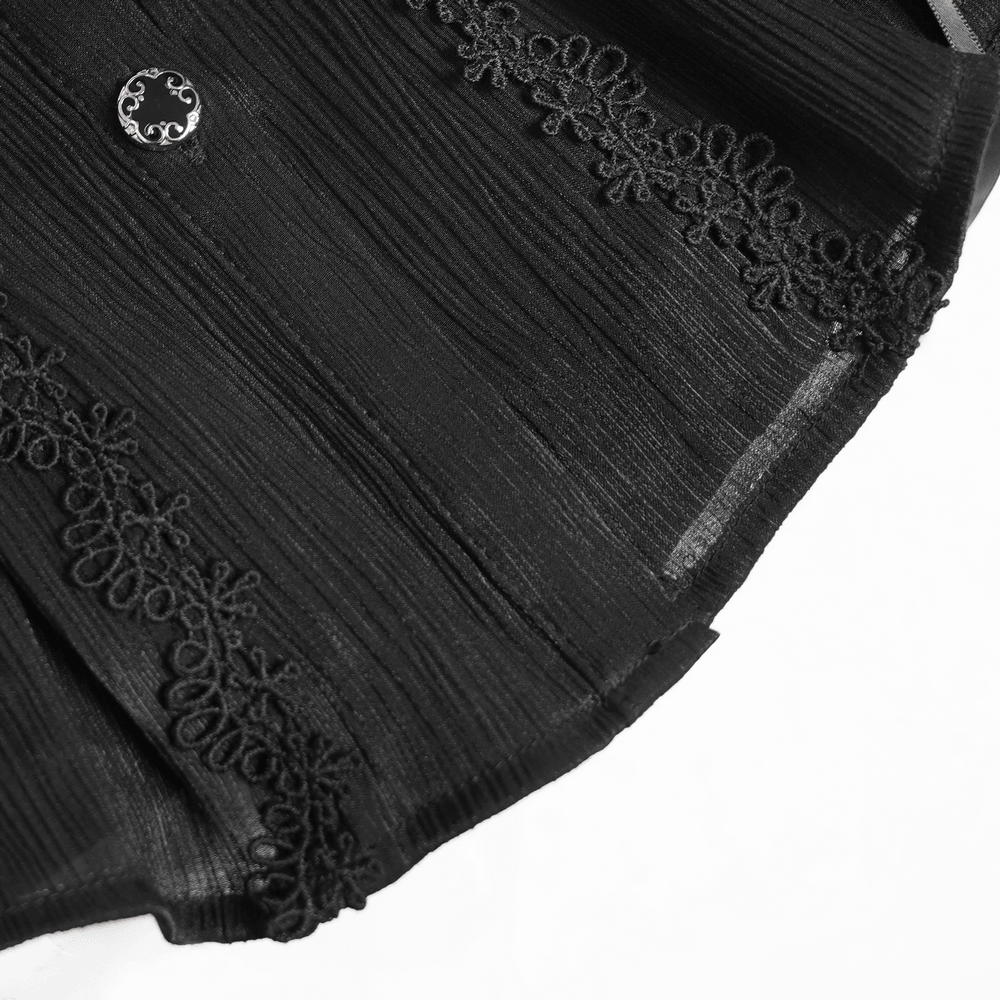 Elegant Ruffle Blouse with Sheer Yoke and Lace-Up Sides