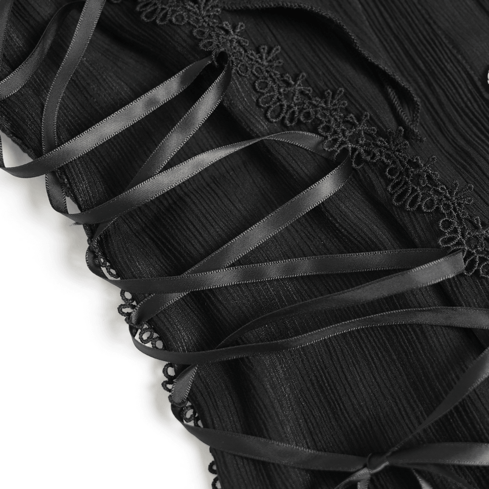 Elegant Ruffle Blouse with Sheer Yoke and Lace-Up Sides