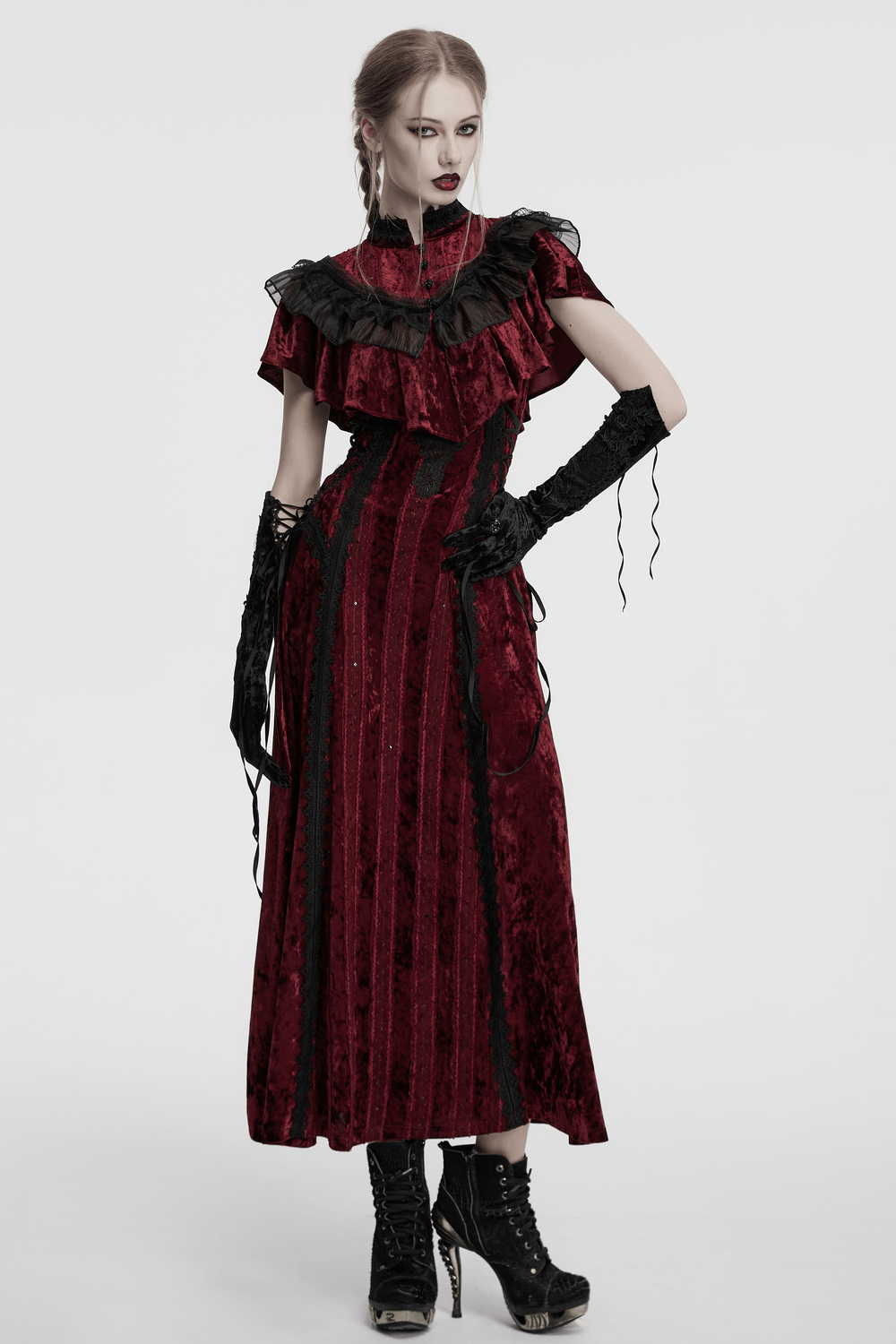 Elegant Velvet Embroidered Arm Gloves for Women