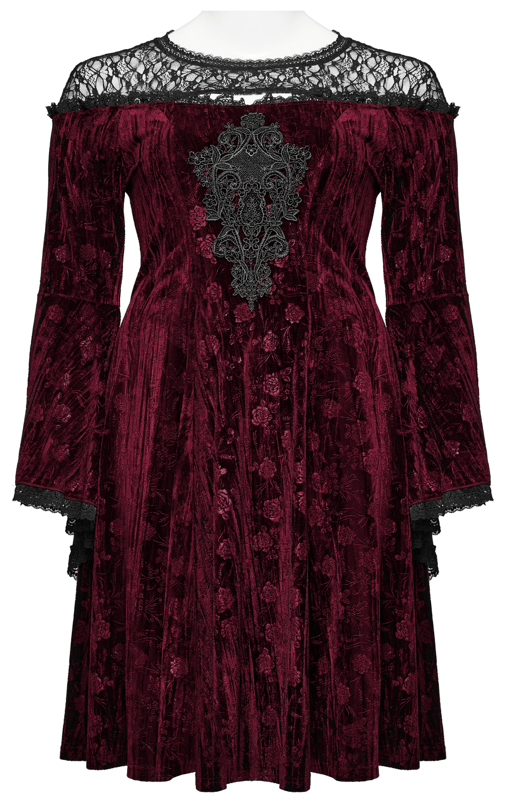 Elegant Velvet Rose Mesh Dress with Trumpet Sleeves