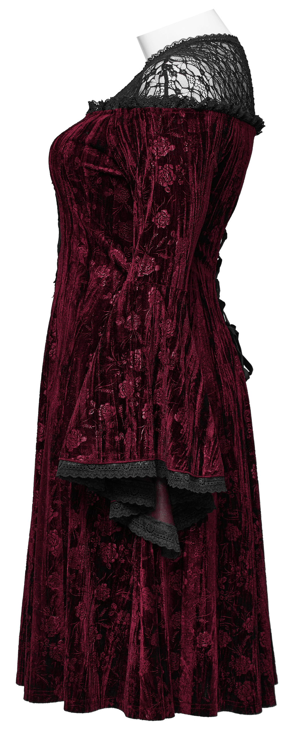 Elegant Velvet Rose Mesh Dress with Trumpet Sleeves