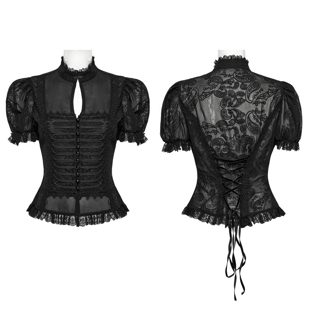 Elegant Victorian Black Lace Chiffon Corset Blouse