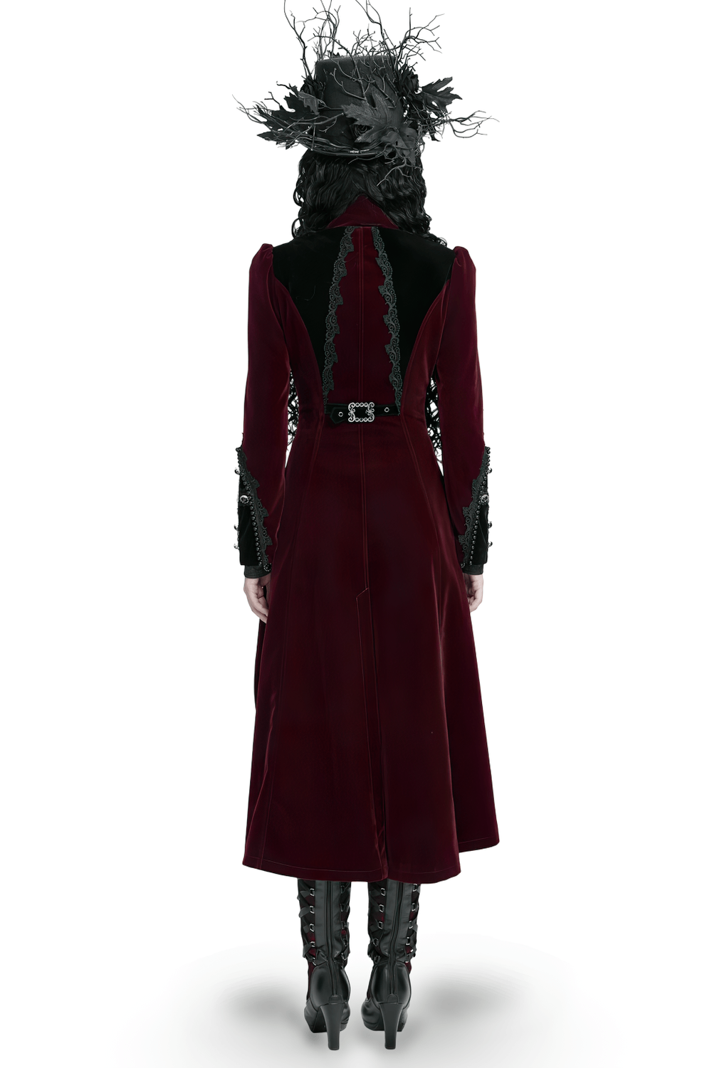 Elegant Victorian Burgundy Velvet Tailcoat with Lace