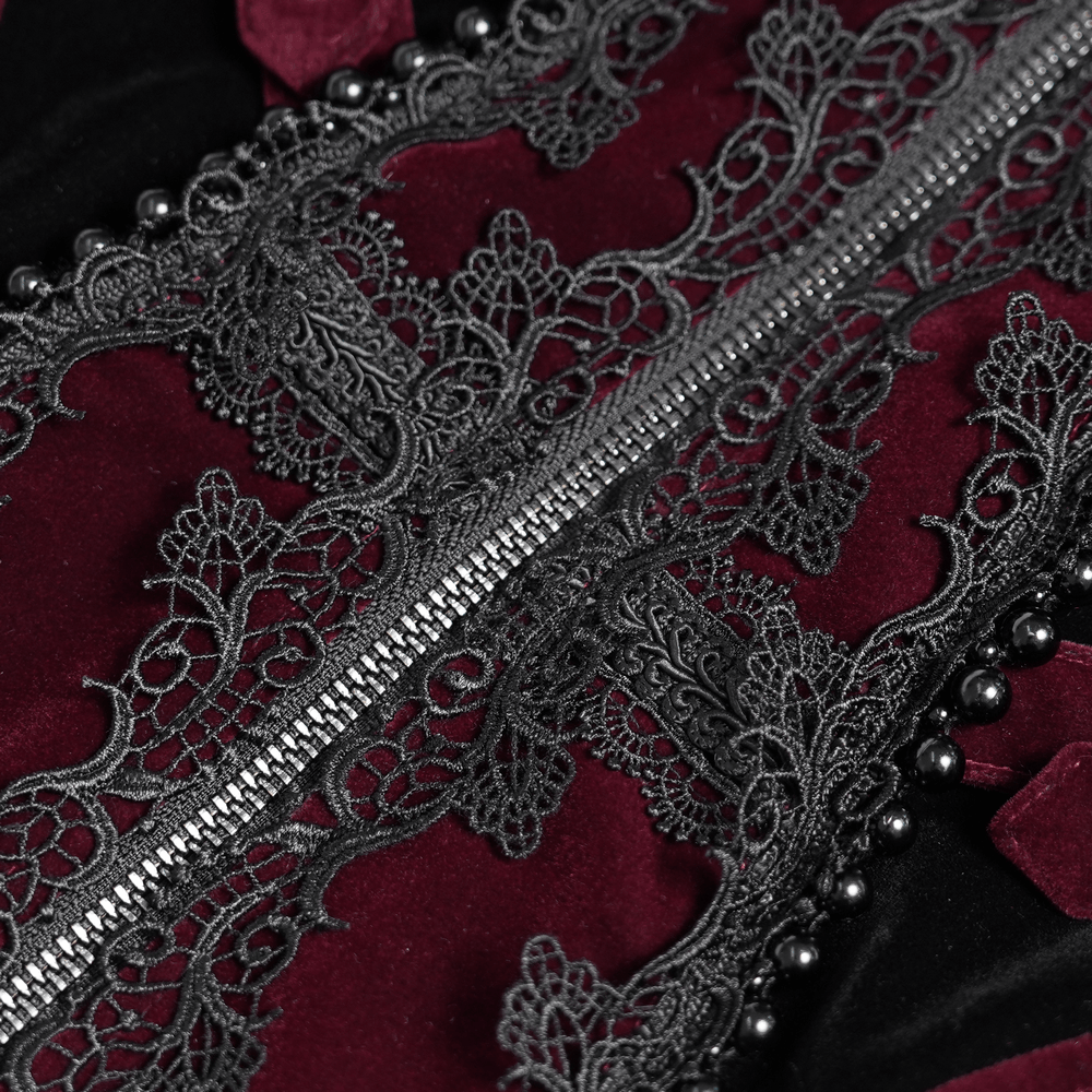Elegant Victorian Burgundy Velvet Tailcoat with Lace