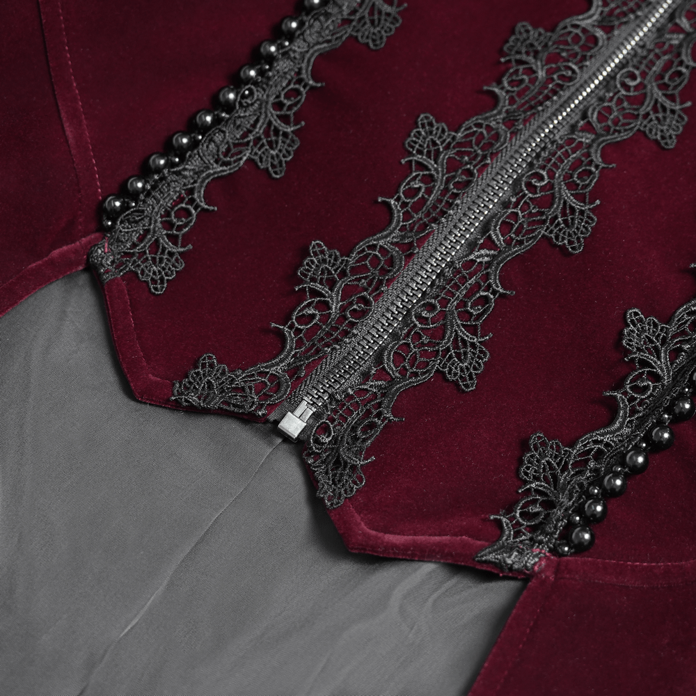 Elegant Victorian Burgundy Velvet Tailcoat with Lace
