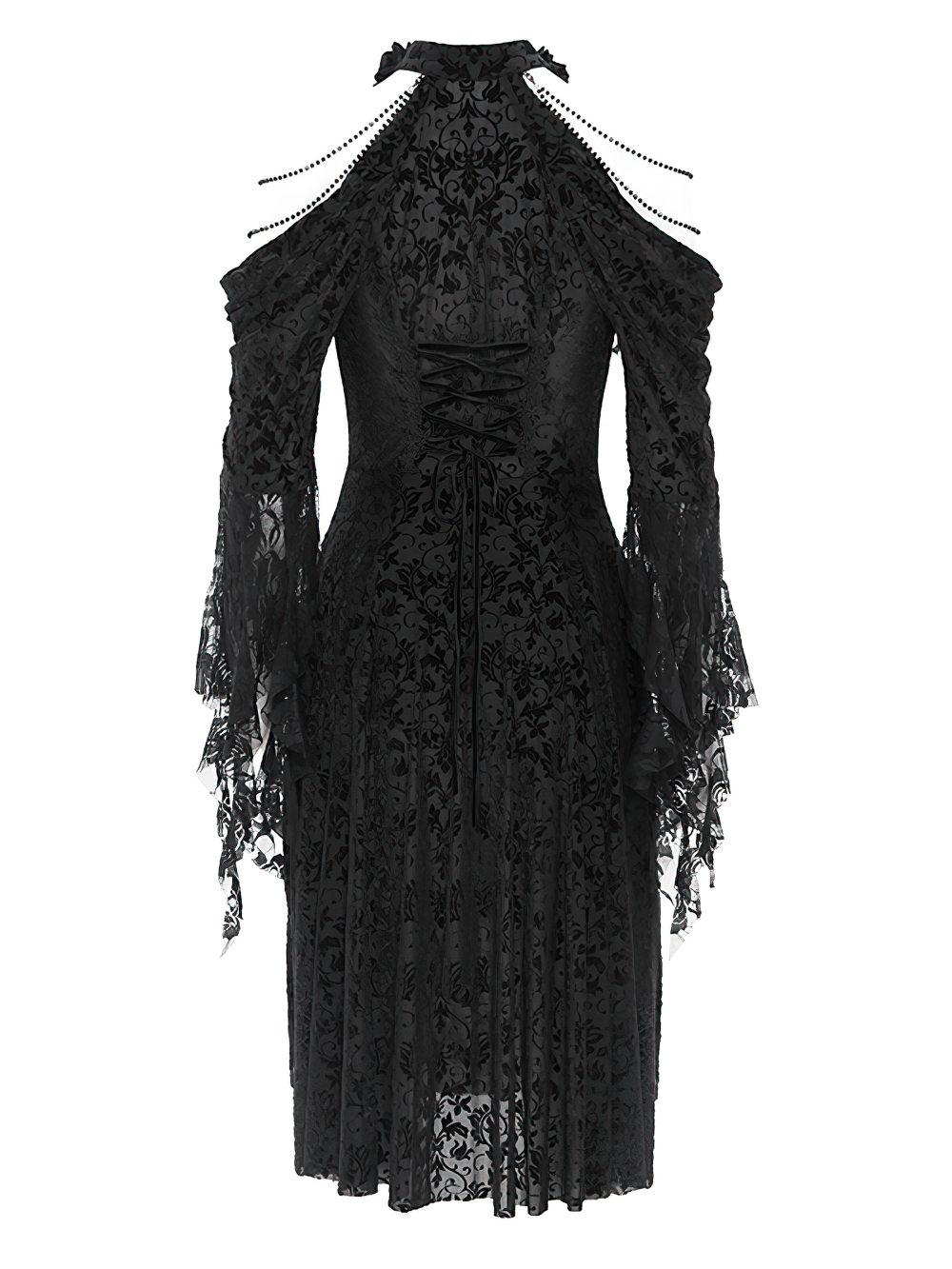 Elegant Victorian Lace Gothic Dress with Ruffle Details