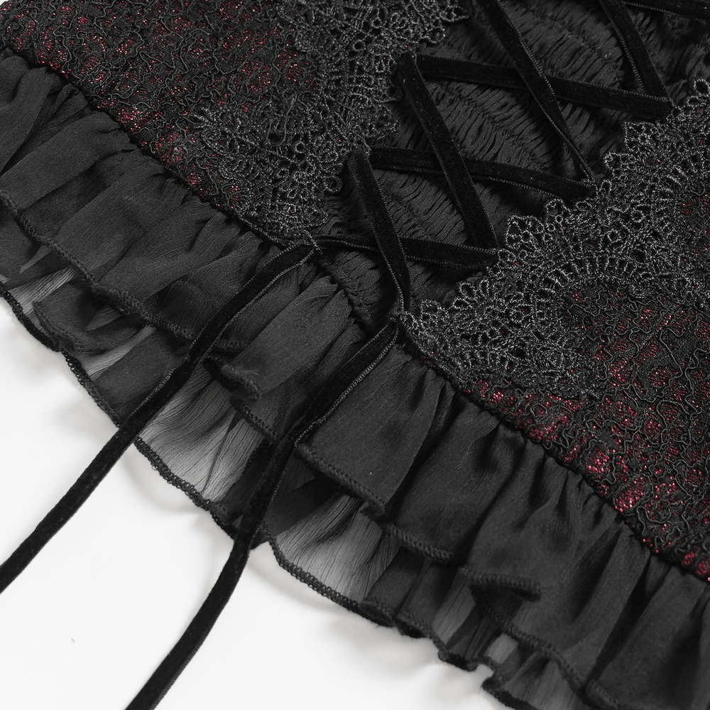 Elegant Victorian Lace Halter Corset Top with Ruffled Hem