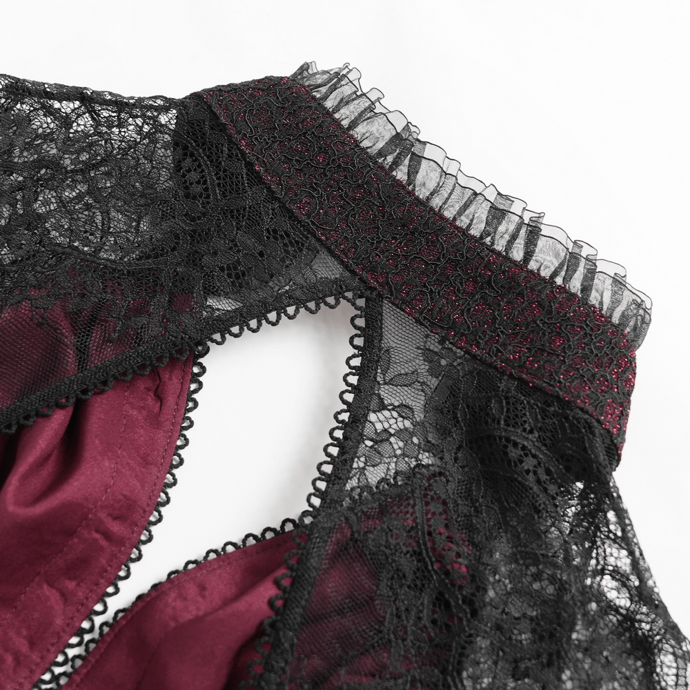 Elegant Victorian Lace Halter Corset Top with Ruffled Hem