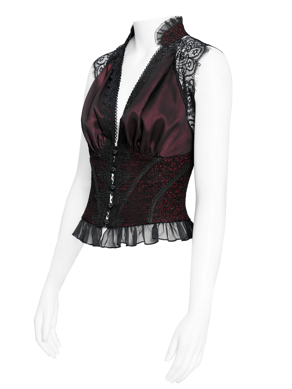 Elegant Victorian Lace Halter Corset Top with Ruffled Hem
