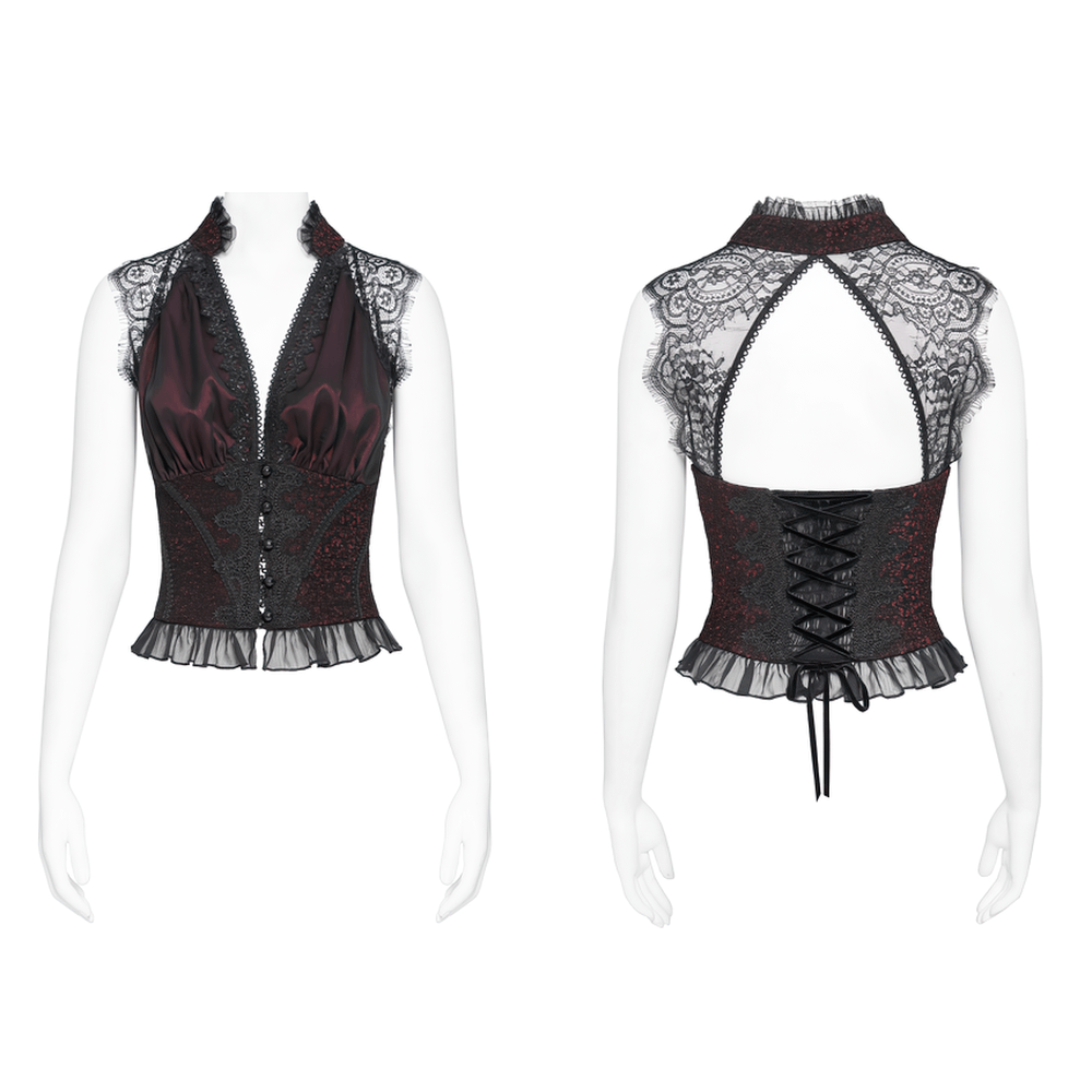 Elegant Victorian Lace Halter Corset Top with Ruffled Hem