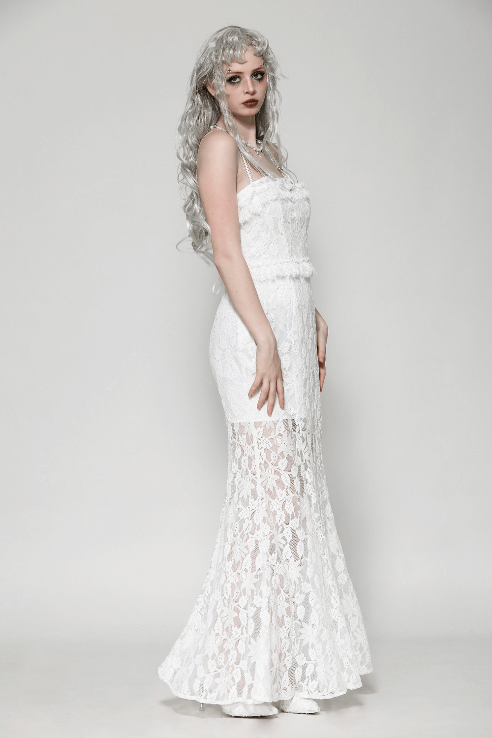 Elegant White Lace Mermaid Dress with Spaghetti Straps