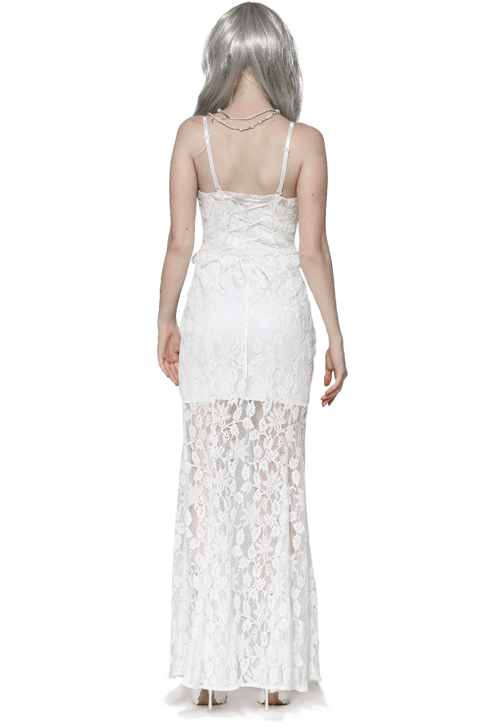 Elegant White Lace Mermaid Dress with Spaghetti Straps