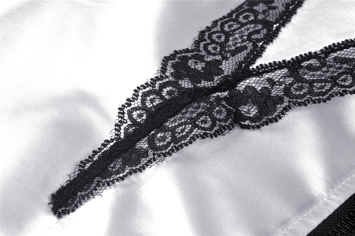Elegant White Satin Dress with Black Lace Detailing