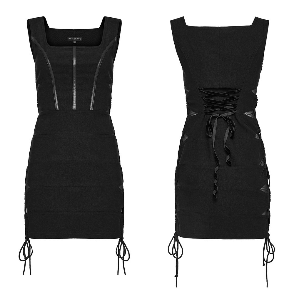 Elegant Women's Black Mini Dress with Lace-Up Detail