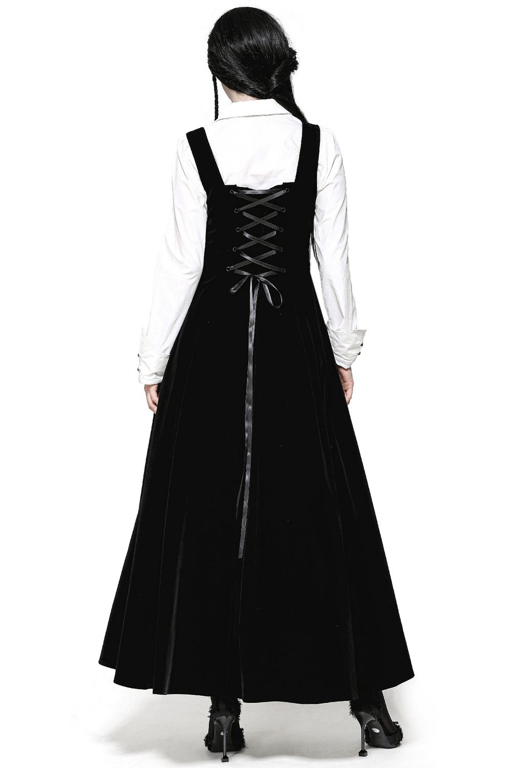 Enchanting Black Long Dress with Lace-Up Back