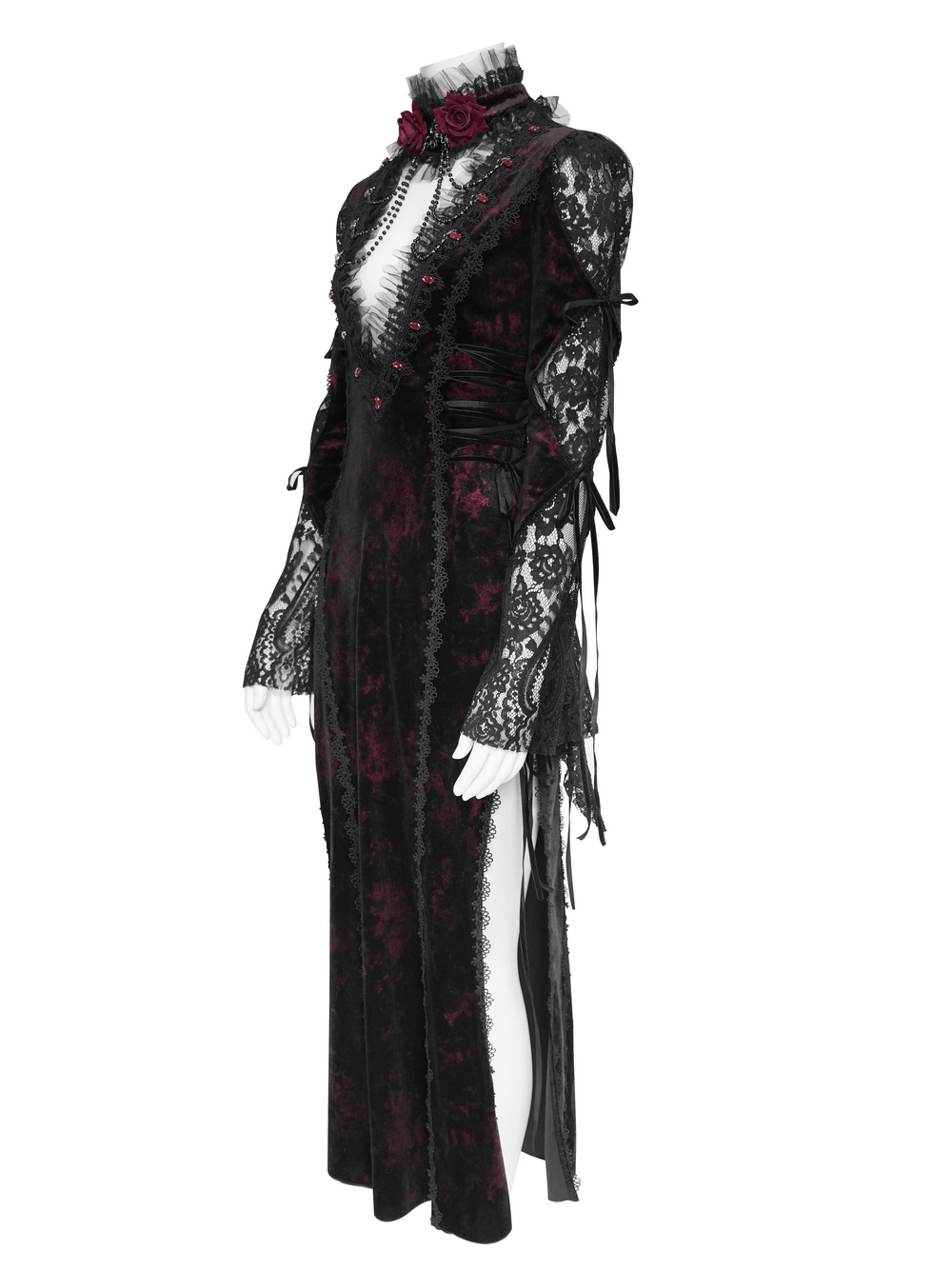Exquisite Lace Maxi Dress with Corset Lacing and Side Slit