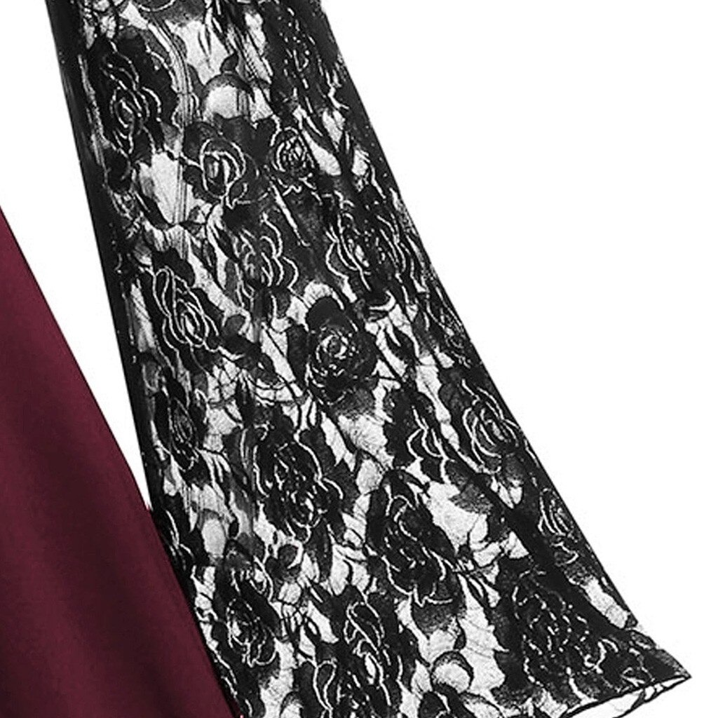 Gothic Women's Lace Patchwork Dresses With Flare Sleeve