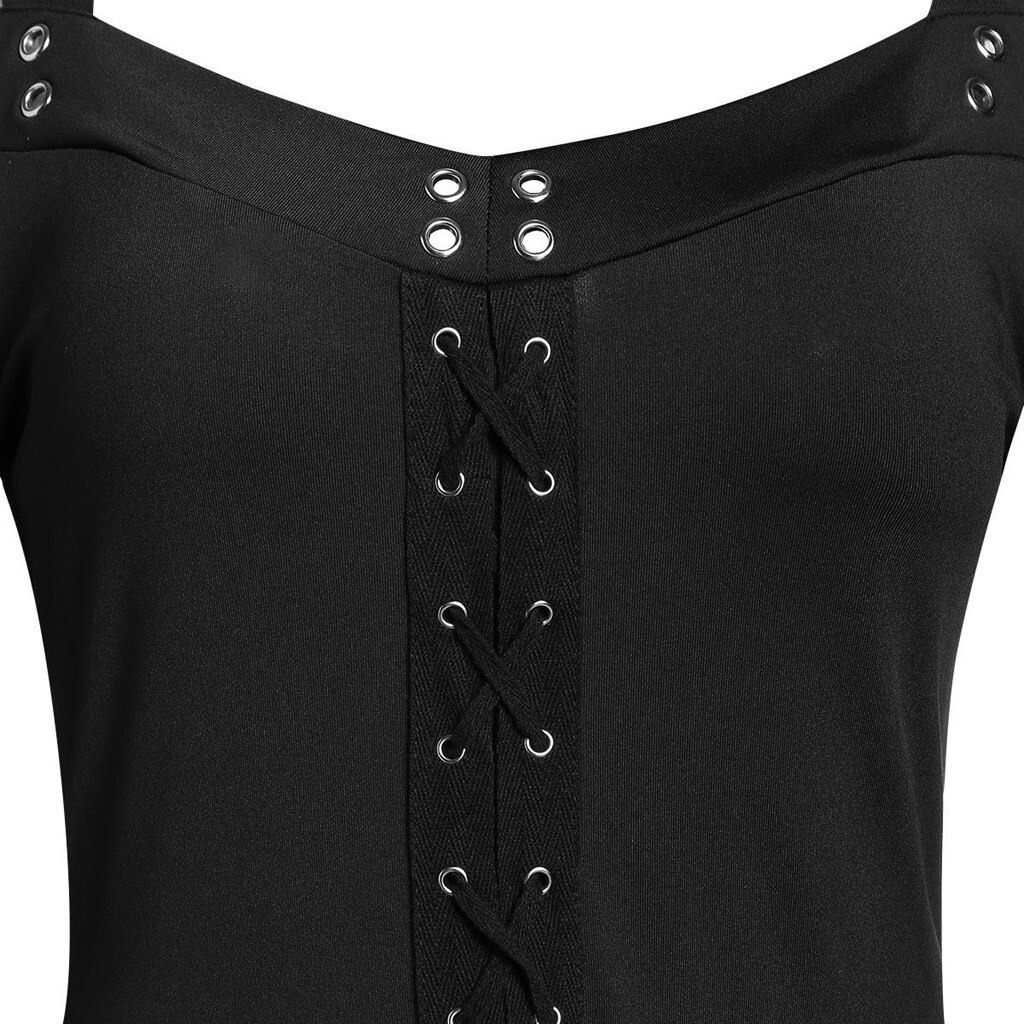 Gothic Women's Lace Patchwork Dresses With Flare Sleeve