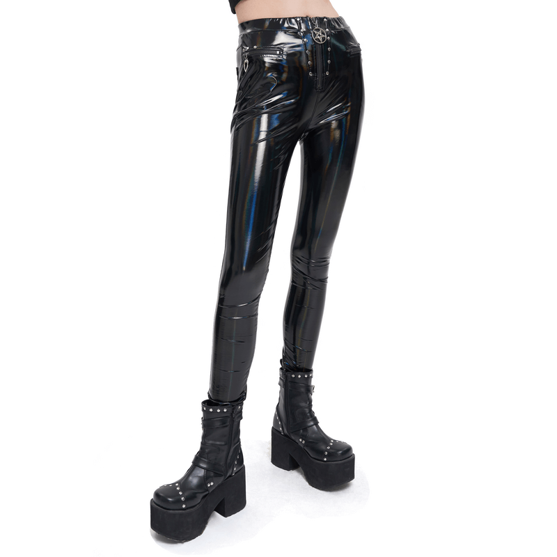 US SALE of Fashion Slim Pu Leather Pants For Women / Zipper Wetlook Pants