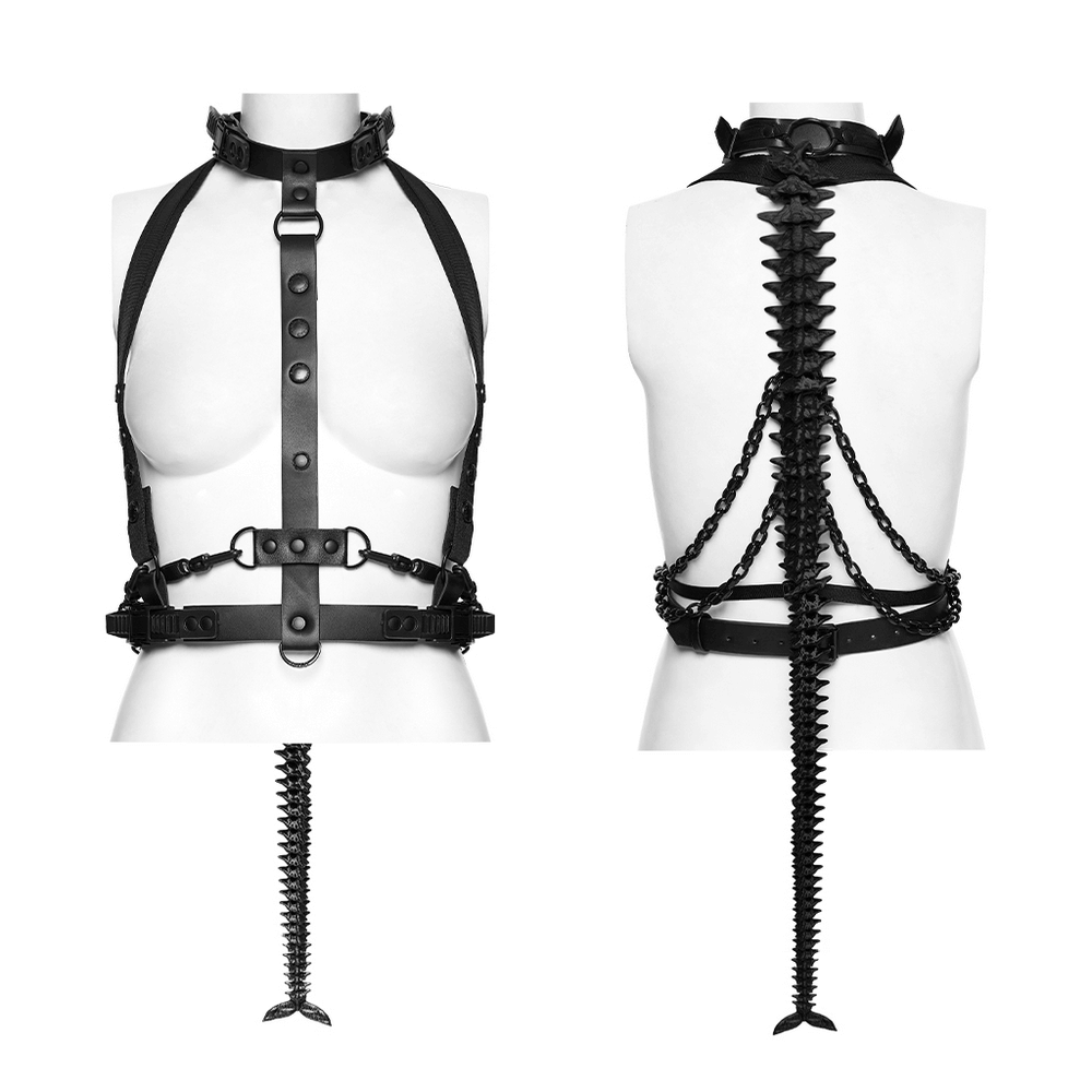 Faux Leather Cyberpunk Skeleton Harness with Chains