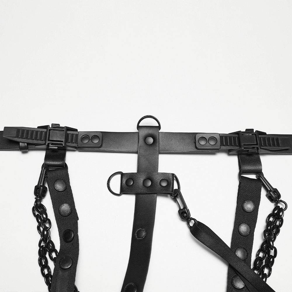 Faux Leather Cyberpunk Skeleton Harness with Chains