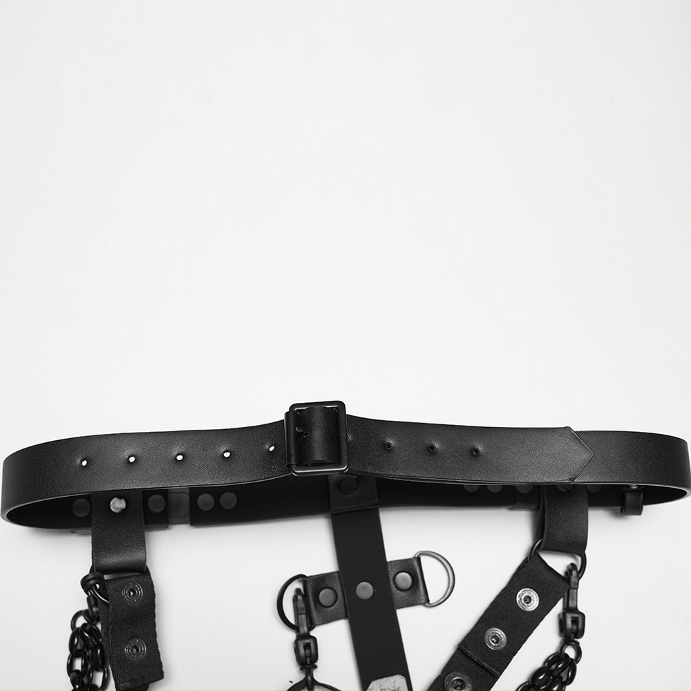 Faux Leather Cyberpunk Skeleton Harness with Chains