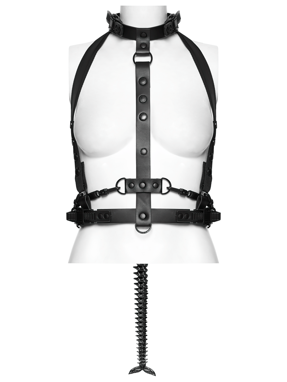 Faux Leather Cyberpunk Skeleton Harness with Chains
