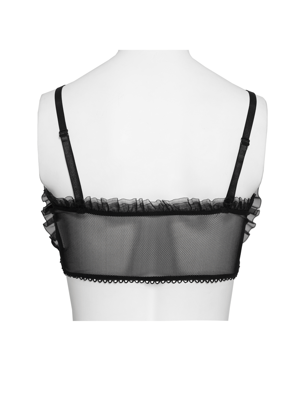 Female Black Lace Crop Top with Ruffle Trim Detail