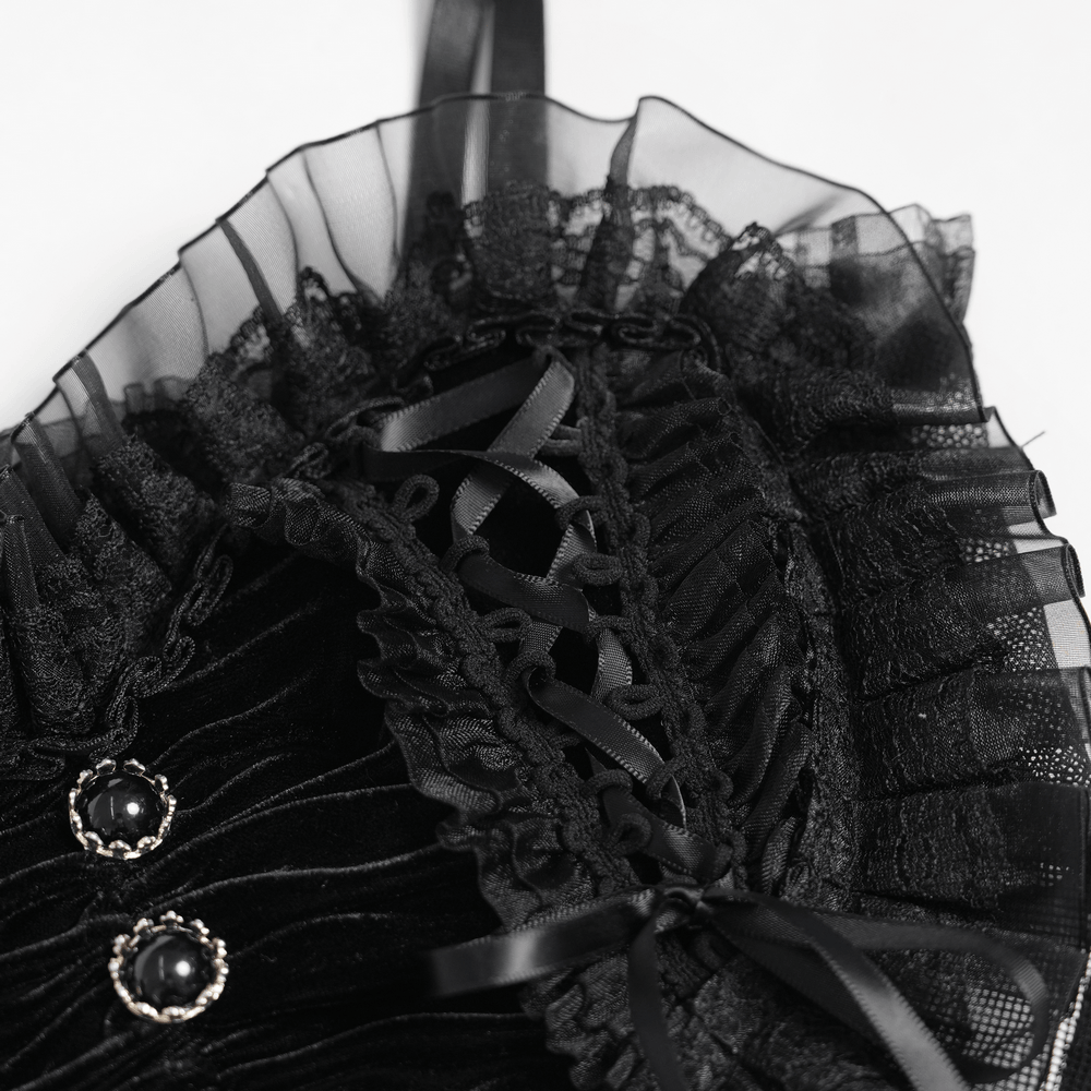 Female Black Lace Crop Top with Ruffle Trim Detail