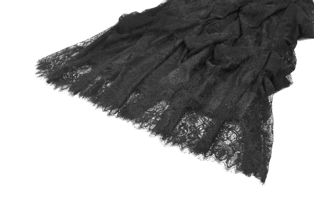 Female Black Lace Layered High Waist Long Skirt