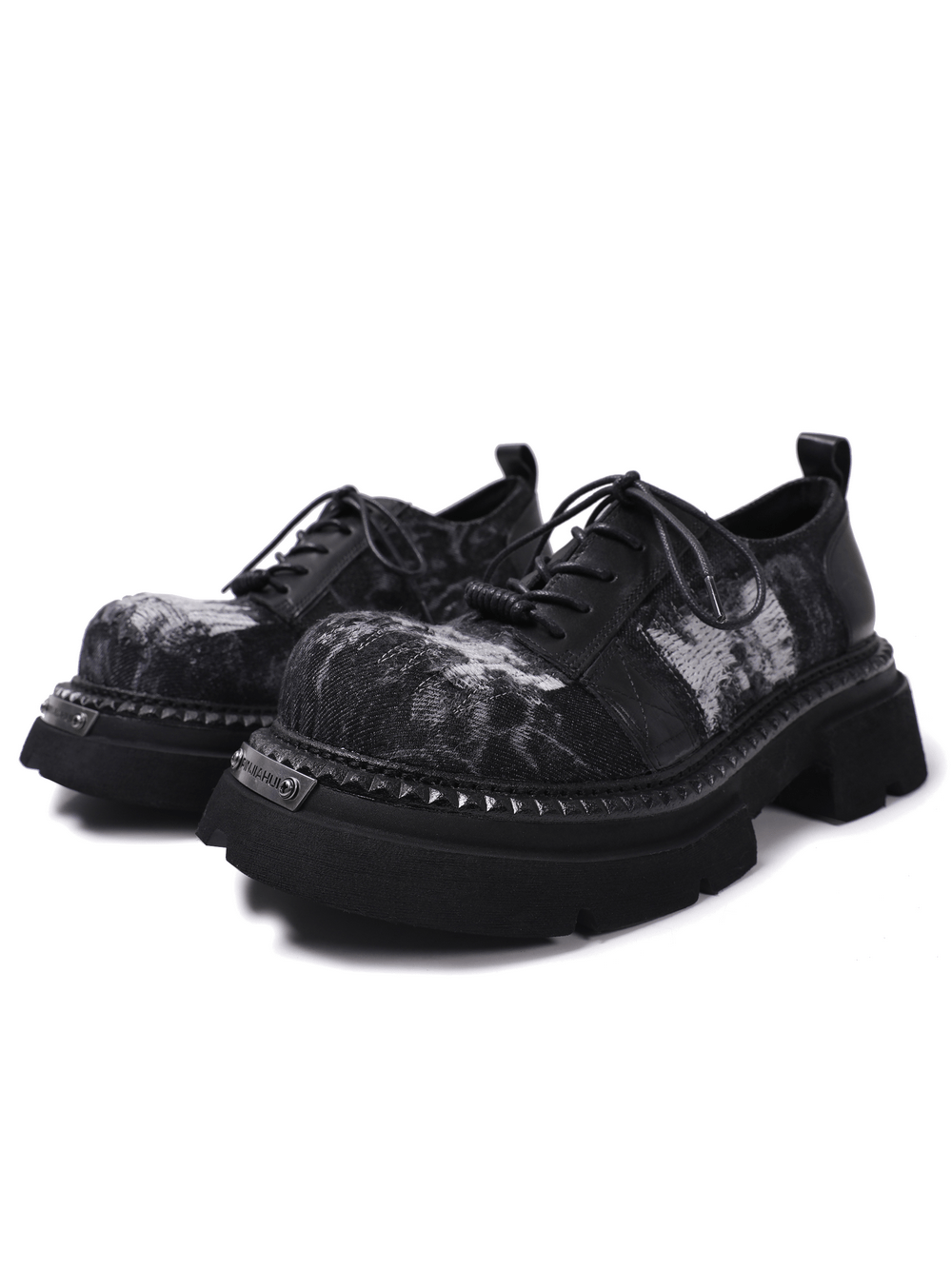 Female Distressed Denim Platform Shoes with Chunky Soles