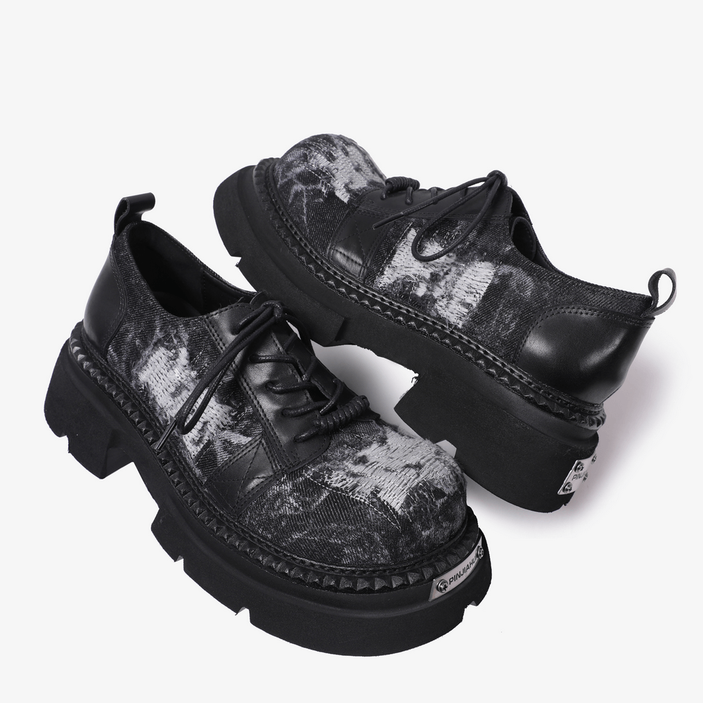 Female Distressed Denim Platform Shoes with Chunky Soles